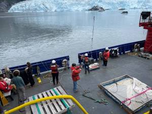 Photo by Emilie Springer/Homer News 
R/V Sikuliaq research crew in the Gulf of Alaska in July 2022.