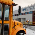 Clarise Larson / Juneau Empire 
A school bus sits in the parking lot of the University of Southeast Alaska Tech Center downtown. In the fall of 2024, a new commercial drivers license education training program is expected to be offered at the campus.