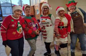 Homer Community Food Pantry volunteers from left to right, Kate Faraday, Luanne Webber, Laura Mobratten, RJ Nelson, Laura McBride. Dec. 2022. Photo provided.