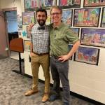 Kyle Darbonne, principal of Fireweed Academy, and Eric Waltenbaugh, principal of West Homer Elementary, stand in the shared Kenai Peninsula Borough school building on Tuesday Jan. 3, 2023, in Homer, Alaska. (Photo by Emilie Springer)