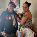 Michaya Boone, Homers first baby of the year, with her parents, Fractal Mic and Tenaya Boone, at South Peninsula Hospital, Jan. 4, 2023, in Homer, Alaska. (Photo courtesy South Peninsula Hospital)