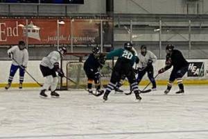Homer Hockey Divas practice at Kevin Bell Arena on Dec. 5, 2022, in Homer, Alaska. (Photo courtesy Karen Weston)