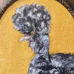 Pearl, an acrylic and coffee painting in a refurbished frame by Julianne Tomich, is one of the Pandemic Chickens on exhibit at Grace Ridge Brewing through January. (Photo by Christina Whiting/Homer News)