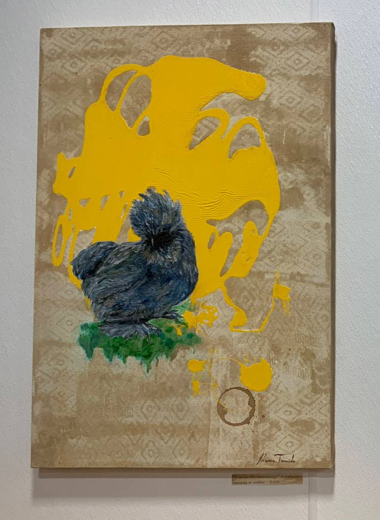 Boo in the Evening, a painting by Julianne Tomich, is on display through January at Grace Ridge Brewing. (Photo by Christina Whiting/Homer News)