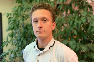 Zach Marley, where he can often be found, in the library at Homer High School on Thursday, Jan. 19, 2023. (Photo provided by Homer High School yearbook staff)