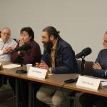 From left, Dave Carey, Linda Farnsworth-Hutchings, Zach Hamilton and Peter Micciche participate in a Kenai Peninsula Borough mayor candidate forum on Tuesday, Jan. 24, 2023 in Soldotna, Alaska. (Ashlyn OHara/Peninsula Clarion)