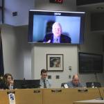 Soldotna City Council members interview city manager applicant Gregg Brelsford (on screen) during a special city council meeting on Monday, Jan. 30, 2023. (Ashlyn OHara/Peninsula Clarion)