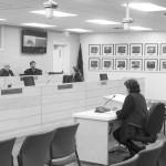 Ashlyn OHara/Peninsula Clarion
Kenai Peninsula Borough mayoral candidate Linda Farnsworth-Hutchings addresses the Kenai Peninsula Borough School District Board of Education on Monday in Soldotna.