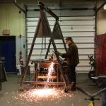 Junior Kevin Steger uses a stick welder during a class at Soldotna High School on Wednesday, Feb. 22, 2023 in Soldotna, Alaska. (Ashlyn OHara/Peninsula Clarion)