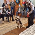 Allen Rasmussen shows his husky, Ayla, to the audience of the Snow Rondi dog show on Sunday, March 5 at the Anchor Point Senior Center in Anchor Point, Alaska. Ayla won an award for being the dog that looks most like their owner. Photo courtesy of Debbie Car