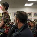 Soldotna High School senior Josiah Burton testifies in opposition to the proposed cut of Kenai Peninsula Borough School District theater technicians while audience members look on during a board of education meeting on Monday, March 6, 2023, in Soldotna, Alaska. (Ashlyn OHara/Peninsula Clarion)