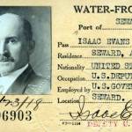 In 1918, a year before he would be gunned down on the streets of Seward, U.S. Deputy Marshal Isaac Evans posed for this photo on his Port of Seward waterfront pass. (Image courtesy of the Resurrection Bay Historical Society)