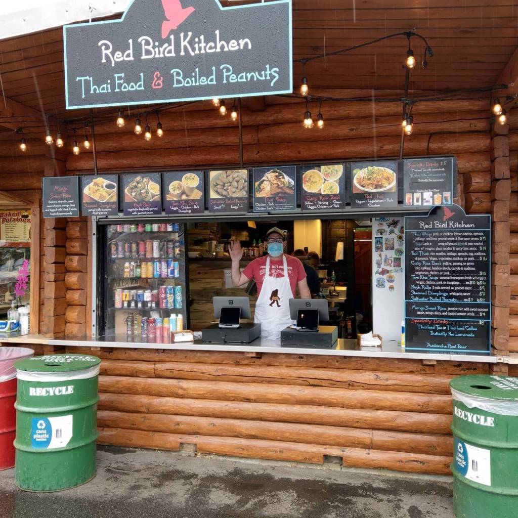 Red Bird Kitchen in their log cabin kitchen at the Alaska State Fair in 2022. (Photo provided by Red Bird Kitchen)