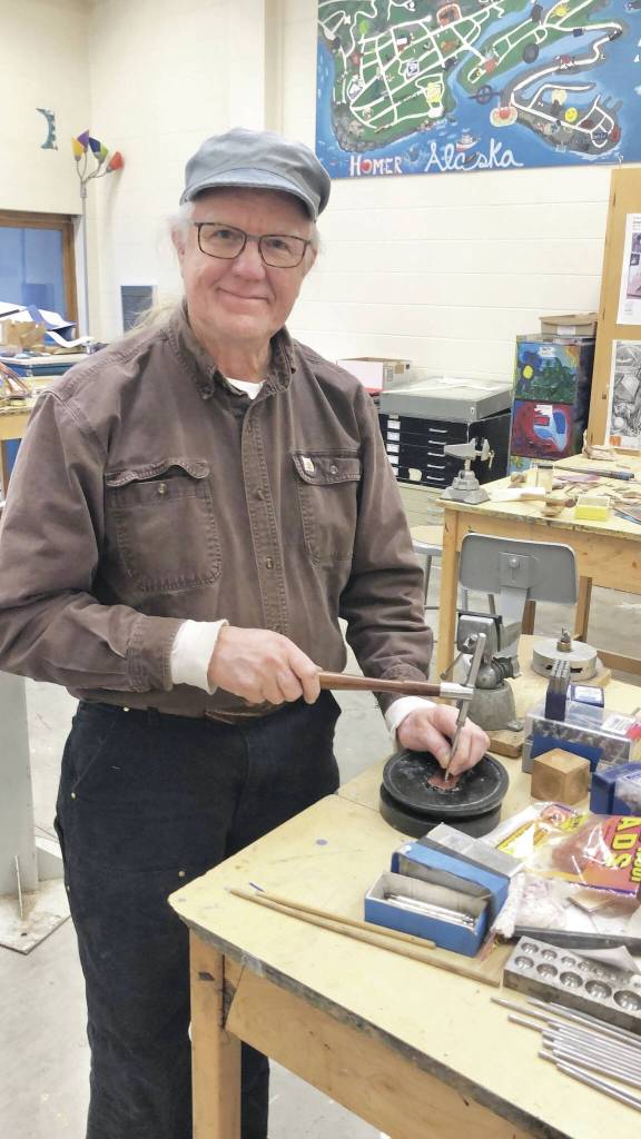 Artist Art Koeninger teaching a Community Recreation Silversmithing workshop at Homer High School on November 20, 2022. (Photo provided by Art Koeninger)