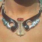 Kates Necklace, moose hoof, fossil walrus ivory, sterling silver, carnelian, by Art Koeninger 1984, Chitina, Alaska. (Photo provided by Art Koeninger)