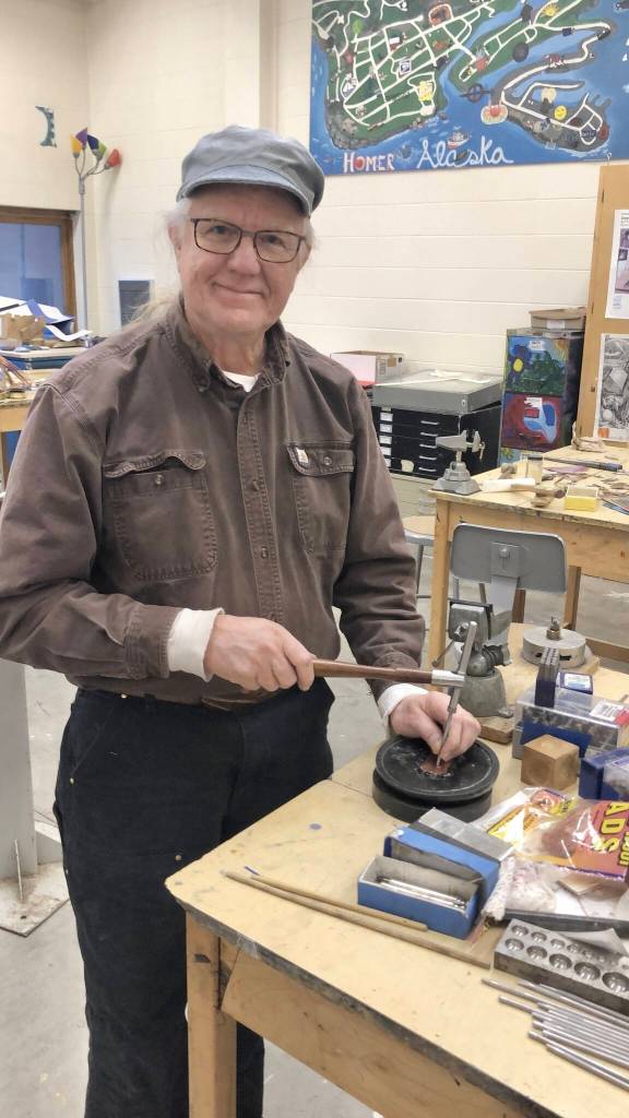 Artist Art Koeninger teaching a Community Recreation Silversmithing workshop at Homer High School on November 20, 2022. (Photo provided by Art Koeninger)