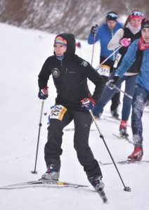 Photos by Erin Thompson/Peninsula Clarion
Homers Stephanie Schmit skis to victory in the 25-kilometer womens race at the Kachemak Nordic Ski Marathon outside of Homer, Alaska, on Saturday, March 18, 2023.