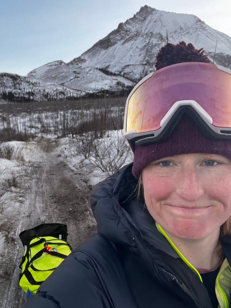Jaclyn Arndt takes a selfie, showing trail conditions in the 2023 Iditarod Trail Invitational. (Photo provided by Jaclyn Arndt)