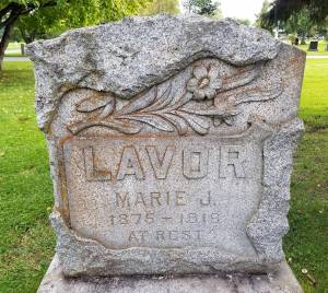 Image provided by findagrave.com website
Marie (sometimes called Margaret) Lavor was buried in the Anchorage Memorial Park Cemetery in 1919 after she was murdered by William Dempsey.