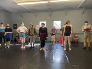 Dancers rehearse for the upcoming production of Alice in Wonderland at the Homer Art Barn on Saturday<ins>, April 1, 2023</ins>. (Photo by Emilie Springer/Homer News)
