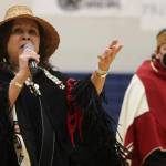 Photo by Jonson Kuhn / Juneau Empire
Nancy Barnes leads the Yees Ku.oo Dancers through a performance for the opening ceremony of the sixth annual Traditional Games this Saturday at Thunder Mountain High School.