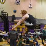 Jake Dye/Peninsula Clarion
Homers Elijah Gordon performs the 2-Foot High Kick during the Salamatof Tribe Traditional Native Games Invitational at Kenai Middle School in Kenai, Alaska, on Friday, April 14, 2023. Gordon would ultimately place 2nd in the event.