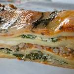 This meat lasagna includes layers of sausage, ricotta, bechamel and spinach. (Photo by Tressa Dale/Peninsula Clarion)