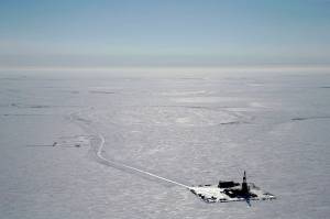 This 2019 aerial photo provided by ConocoPhillips shows an exploratory drilling camp at the proposed site of the Willow oil project on Alaskas North Slope. (ConocoPhillips via AP, File)