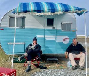 Seward residents enjoy camping on the Homer Spit in their 1952 Aljoa camper on Saturday, May 6. Photo by Christina Whiting