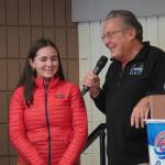 McKenna Black, of Homer High School, is introduced by Merrill Sikorski at the Caring for the Kenai Awards Celebration held during a Joint Chamber Luncheon on Wednesday, May 3, 2023, at the Soldotna Regional Sports Complex in Soldotna, Alaska. (Jake Dye/Peninsula Clarion)