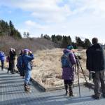 Birders participate in the Birdability on Beluga Slough event on Friday, May 5, 2023, in Homer, Alaska. (Photo by Delcenia Cosman/Homer News)