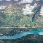 Photo by Jeff Helminiak/Peninsula Clarion
An area cleared to make way for the Cooper Landing Bypass project can be seen above the intersection of the Kenai River and Kenai Lake in Cooper Landing, Alaska, on Sept. 6, 2021.