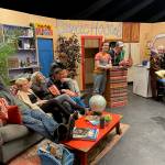 Writer and director Sally Oberstein shares notes with actors after the Saturday evening show at Pier One Theatre on the Homer Spit. Photo by Emilie Springer/Homer News