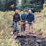 Photo provided by Sandy Cronland
HTA volunteers Billy Day, Mark Schollenberger, and Charlie Barnwell working on the Homestead Trail new boardwalk, fall 2021.