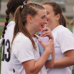 Soldotnas Kendra Rose celebrates with her team after winning the Division II Soccer State Championship on Saturday, May 27, 2023, at West Anchorage High School in Anchorage, Alaska. (Jake Dye/Peninsula Clarion)