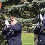 American Legion Post 20 members lead a salute during a Memorial Day ceremony on Monday, May 29, 2023, at Leif Hanson Memorial Park in Kenai, Alaska. (Jake Dye/Peninsula Clarion)