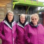 Former longtime community member Pat Melone (left), now living in Port Angeles, Washington, visited the Homer Spit on Friday, June 2, 2023 with friends Cheryl McCurdy and Chris Johnson from her new community. Photo by Christina Whiting