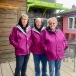 Former longtime community member Pat Melone (left), now living in Port Angeles, Washington, visited the Homer Spit on Friday, June 2, 2023 with friends Cheryl McCurdy and Chris Johnson from her new community. Photo by Christina Whiting