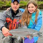 Zac and Emerson Stubbs display the king salmon caught during the one-day youth fishery on the Ninilchik River on Wednesday, June 7, 2023 in Ninilchik, Alaska. Photo by Mike Booz