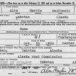[Alec Hardin MacDonald draft reg—] When Takotna resident Alec MacDonald registered in February 1942 for the military draft, he falsely claimed to have been born in 1900 in Chautauqua County, Kansas.