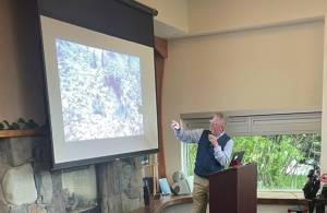 Emilie Springer/ Homer News
David Scheel at Homer Public Library Tuesday, June 20, discussing his experiences with octopuses across Alaska.