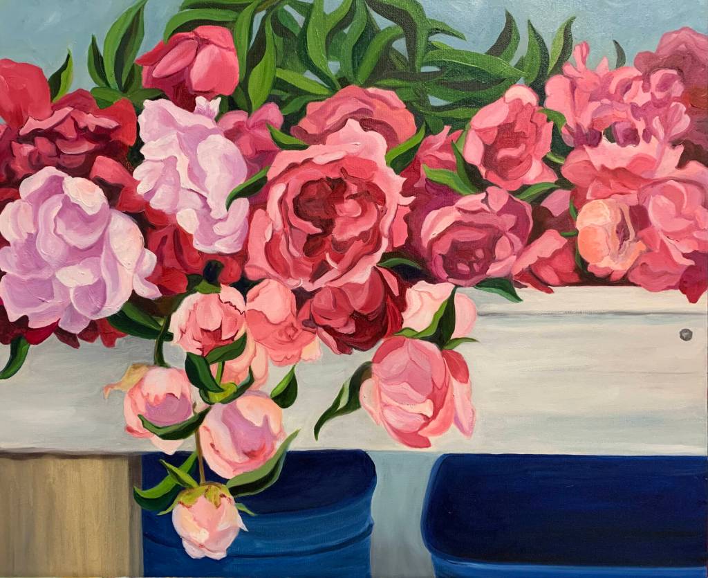 Fresh from the field, oil on canvas was painted in 2022 by artist and peony farmer Gerri Martin. Photo courtesy of Gerri Martin