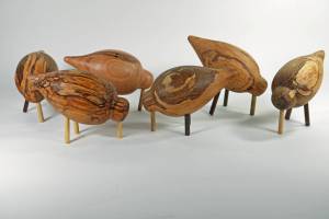 "Shorebirds Grouping 3," woodworking by Ted Heuer is on display at Ptarmigan Arts during a popup event running July 7-9 in Homer, Alaska. Photo courtesy of Ptarmigan Arts