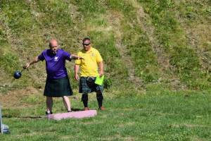 A Kachemak Bay Highland Games participant prepares to throw a weight for distance on Saturday, July 1, 2023 at Karen Hornaday Park in Homer, Alaska. (Delcenia Cosman/Homer News)