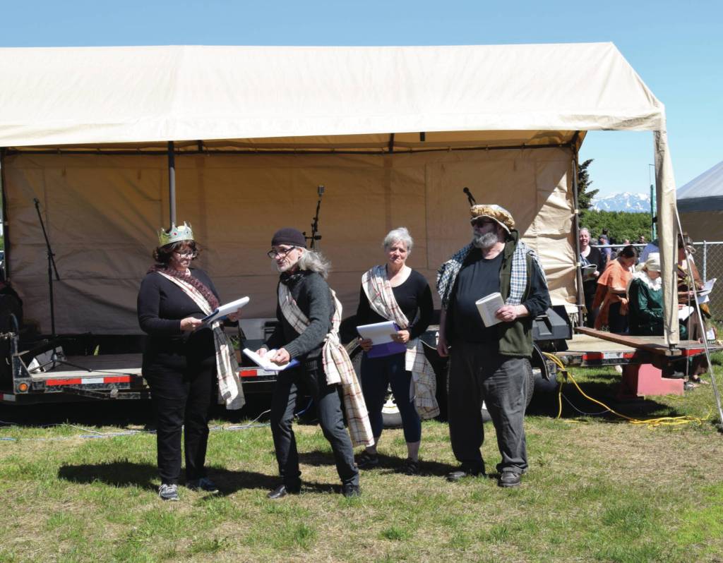 Pier One Theatre actors perform Shakespeare's Macbeth during the Kachemak Bay Highland Games on Saturday, July 1, 2023 at Karen Hornaday Park in Homer, Alaska.  Emilie Springer/ Homer News