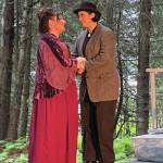 Photos by Emilie Springer/ Homer News
Cristen San Roman and Regi Johanos perform in Maud of the Island on the Pratt Museums forest stage in Homer on June 29.