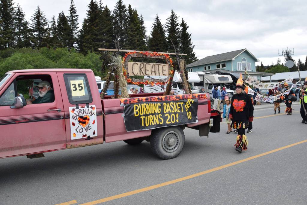 Photos by Emilie Springer/Homer News
Burning Basket turns 20 in 2023 at the Seas the Day parade on Tuesday, July 4<ins>, 2023</ins> in Homer<ins>, Alaska</ins>.