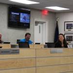 From left, Kenai Peninsula Borough School District Board of Education members Jason Tauriainen, Matt Morse, Virginia Morgan and Beverley Romanin participate in a board meeting on Monday, July 10, 2023 in Soldotna, Alaska. (Ashlyn OHara/Peninsula Clarion)