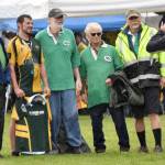 John Fitzpatrick, Dan Balmer, Chip Duggan, Tom Klinker and Wayne Aderhold pose at the Between the Tides Rugby Tourney at Millennium Square Field on Saturday, July 15, 2023. Fitzpatrick, Duggan, Klinker and Aderhold used to play for the Homer Irish Lords. Balmer is the president and coach for the Kenai Wolfpack. (Photo by Jeff Helminiak/Peninsula Clarion)