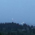 A photo taken from Skyline Drive at about 11:20 p.m. Saturday, July 15, 2023, shows vehicles evacuating from the Homer Spit after a tsunami warning was issued. The warning did not affect the Homer area, but sirens sounded anyway. The warning was later canceled. (Photo by Shannon Cefalu/courtesy)